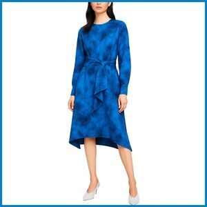 Mango Blue Black Tie-Dye Print Midi Dress